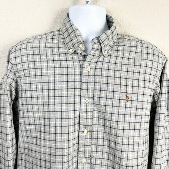 Ralph Lauren Button Down Shirt Men's Size L Gray Plaid Classic Fit Long Sleeve - Picture 2 of 6